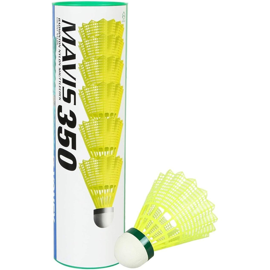 Yonex Mavis 350 green cap yellow nylon shuttlecock tube of 6