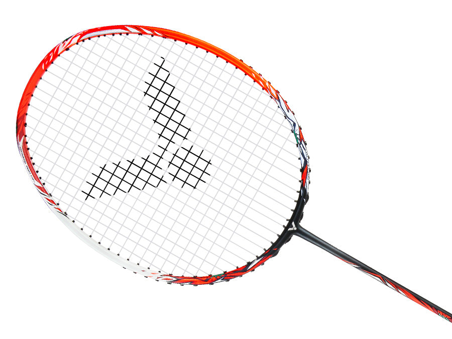 Victor Thruster Ryuga badminton racket in Flame Red with dragon motif